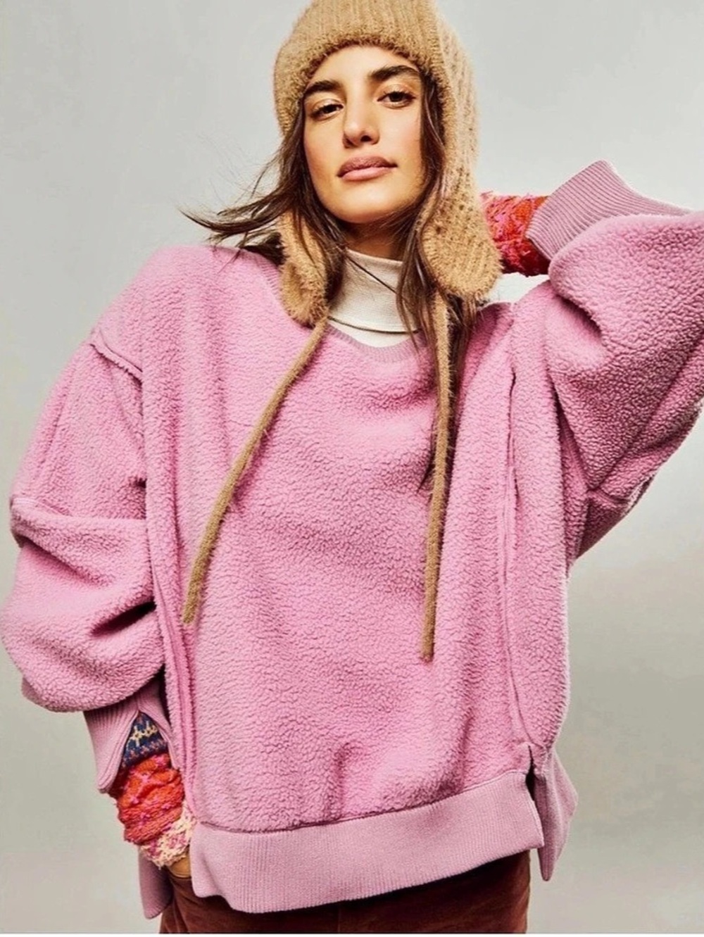 We The Free Fleece Camden Crewneck Sweatshirt in Pink Size Medium